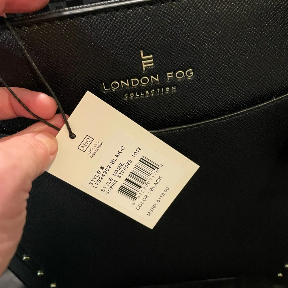 🆕 London Fog - Sophia Black Studded Tote Bag - Crossbody - 100th Anniversary❣️ - Picture 9 of 11